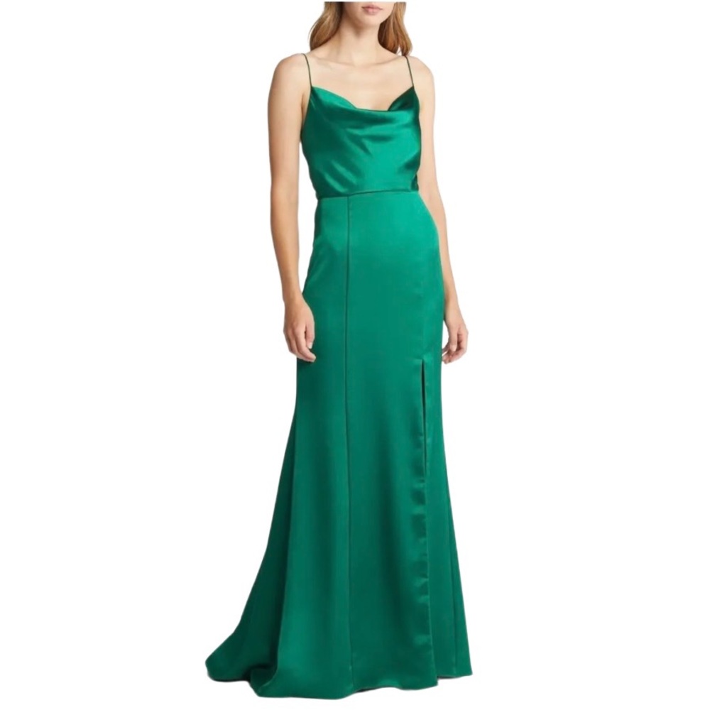AMSALE Chloe Cowl Neck Emerald Green Bridesmaid Dress